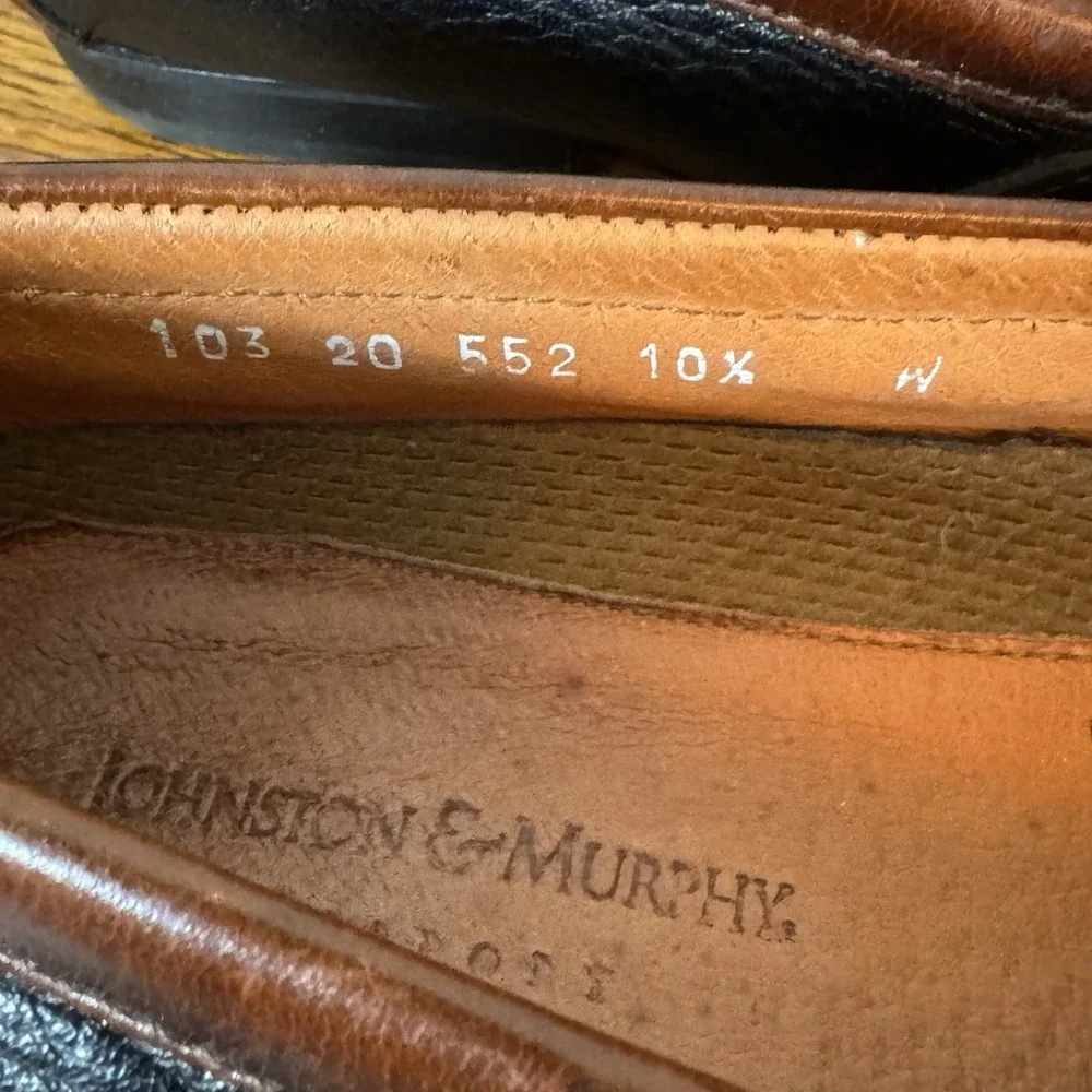 Johnston & Murphy Men's Tassel Loafers 10‎ XW Brown Black Leather Kiltie Slip 10